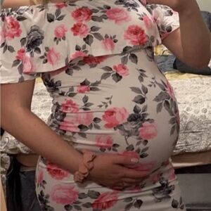 Floral Off-Shoulder Maternity Dress